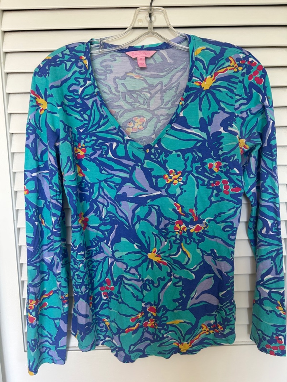Lilly Pulitzer Turquoise Blue and Purple Floral V-Neck Top